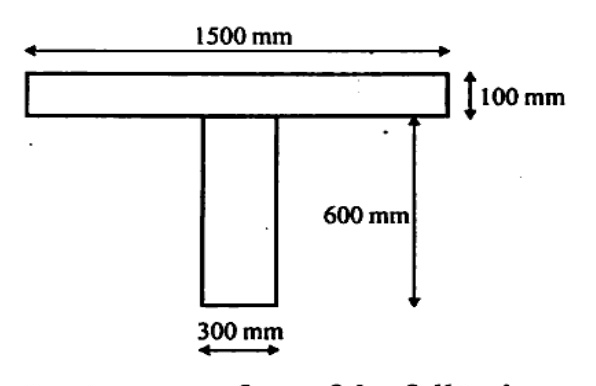 T-beam cross-section: top flange 1500 mm wide x 100 mm thick, stem 300 mm wide x 600 mm deep below flange, total depth 700 mm, symmetric T shape.