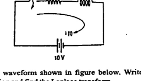 Single loop with switch K, R=2 ohm, L=1/2 H, 10V battery in series. Loop current i(t) marked clockwise.