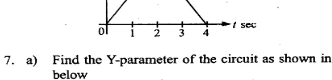 Plot of v(t) vs t sec: trapezoidal waveform starting at 0, rising to 1 at t=1, flat to t=3, falling to 0 at t=4.