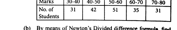 Table with Marks row: 30-40, 40-50, 50-60, 60-70, 70-80 and No. of Students row: 31, 42, 51, 35, 31.