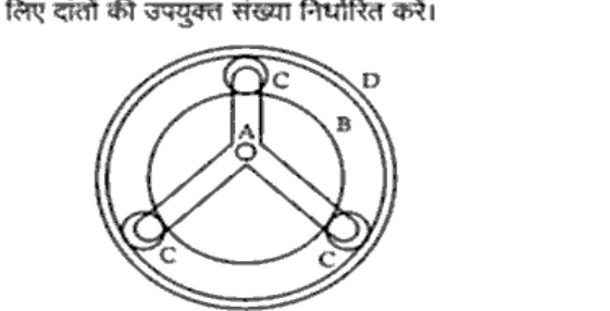 Epicyclic sun-and-planet diagram: central spider A with three equally spaced planet wheels C meshing with central sunwheel B and outer internally toothed stationary ring D.