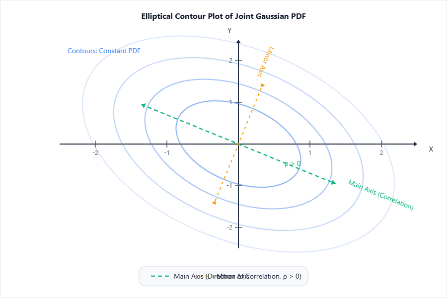 Elliptical contour plot of the joint Gaussian PDF, with axes